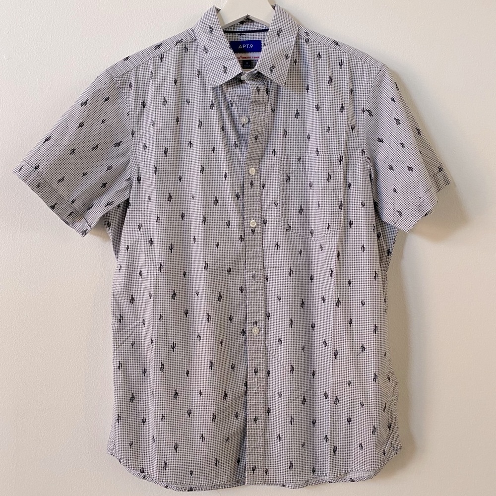 APT 9 - Houndstooth Button Down W/ Cactus Pattern
